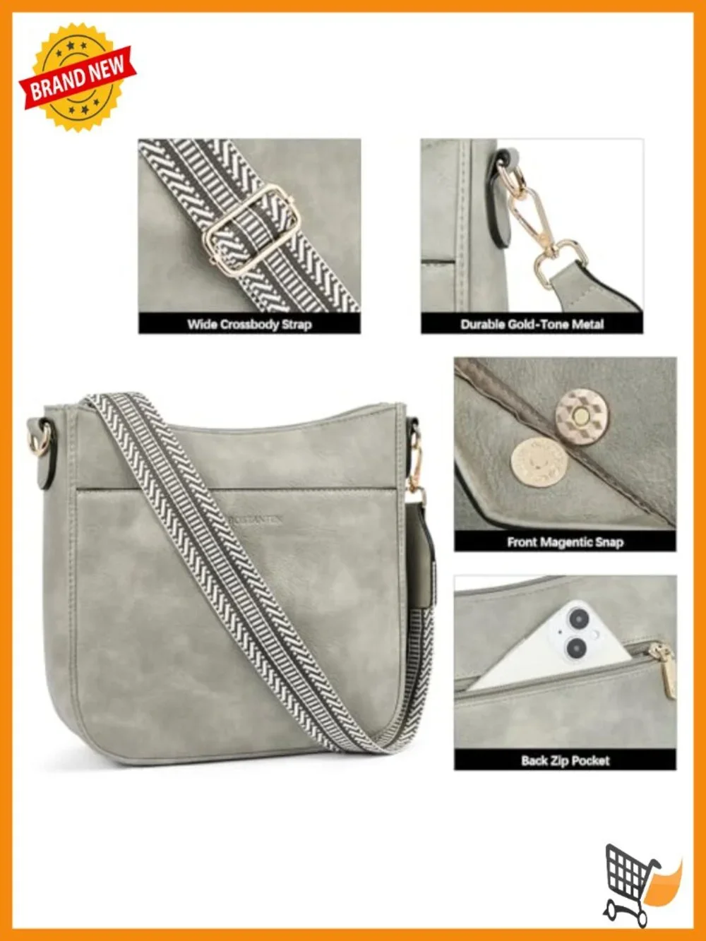 Vegan Leather Crossbody Bag Wide Guitar Strap Hobo